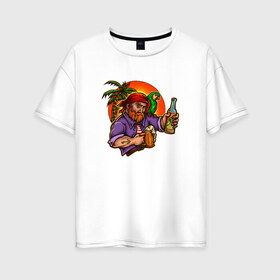 Женская футболка хлопок Oversize с принтом Пират в Санкт-Петербурге, 100% хлопок | свободный крой, круглый ворот, спущенный рукав, длина до линии бедер
 | летние | летняя | лето | море | морская | морские | пират | пираты | попугай