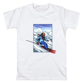 Мужская футболка хлопок с принтом Лыжный Спорт в Санкт-Петербурге, 100% хлопок | прямой крой, круглый вырез горловины, длина до линии бедер, слегка спущенное плечо. | Тематика изображения на принте: гора | горнолыжные | горнолыжный | горы | лыжи | на лыжах | с лыжами | спорт | спуск | спуск с горы