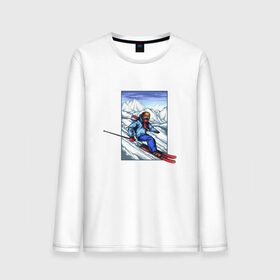 Мужской лонгслив хлопок с принтом Лыжный Спорт в Санкт-Петербурге, 100% хлопок |  | гора | горнолыжные | горнолыжный | горы | лыжи | на лыжах | с лыжами | спорт | спуск | спуск с горы