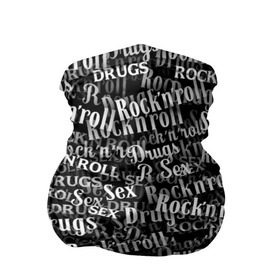 Бандана-труба 3D с принтом Sex, Drugs & Rock`n`Roll в Санкт-Петербурге, 100% полиэстер, ткань с особыми свойствами — Activecool | плотность 150‒180 г/м2; хорошо тянется, но сохраняет форму | jack daniel’s | белый | паттерн | рок | рок н ролл | рокнролл | текст | черный