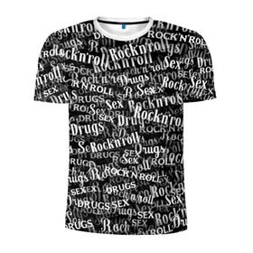 Мужская футболка 3D спортивная с принтом Sex, Drugs & Rock`n`Roll в Санкт-Петербурге, 100% полиэстер с улучшенными характеристиками | приталенный силуэт, круглая горловина, широкие плечи, сужается к линии бедра | jack daniel’s | белый | паттерн | рок | рок н ролл | рокнролл | текст | черный