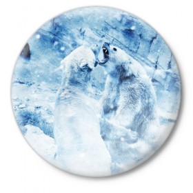 Значок с принтом Белые медведи в Санкт-Петербурге,  металл | круглая форма, металлическая застежка в виде булавки | Тематика изображения на принте: 