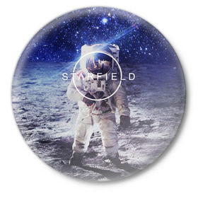 Значок с принтом STARFIELD в Санкт-Петербурге,  металл | круглая форма, металлическая застежка в виде булавки | Тематика изображения на принте: 2019 | 2020 | bethesda | logo | space | starfield | звезды | игра | космонавт | космос | логотип | старфиелд