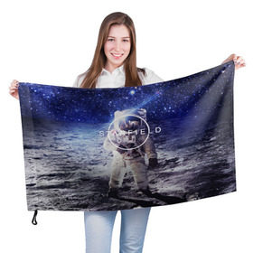 Флаг 3D с принтом STARFIELD в Санкт-Петербурге, 100% полиэстер | плотность ткани — 95 г/м2, размер — 67 х 109 см. Принт наносится с одной стороны | 2019 | 2020 | bethesda | logo | space | starfield | звезды | игра | космонавт | космос | логотип | старфиелд
