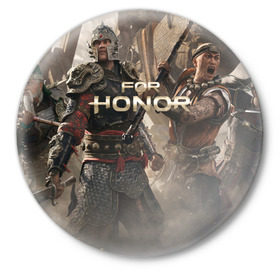 Значок с принтом FOR HONOR в Санкт-Петербурге,  металл | круглая форма, металлическая застежка в виде булавки | for honor | викинги | игра | рыцари | средневековье | япония