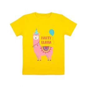 Детская футболка хлопок с принтом Лама в Санкт-Петербурге, 100% хлопок | круглый вырез горловины, полуприлегающий силуэт, длина до линии бедер | Тематика изображения на принте: llama | вечеринка | животные | лама | ламы | милые
