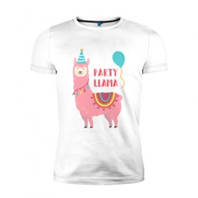 Мужская футболка премиум с принтом Лама в Санкт-Петербурге, 92% хлопок, 8% лайкра | приталенный силуэт, круглый вырез ворота, длина до линии бедра, короткий рукав | llama | вечеринка | животные | лама | ламы | милые