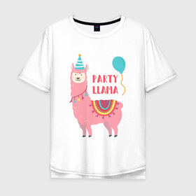 Мужская футболка хлопок Oversize с принтом Лама в Санкт-Петербурге, 100% хлопок | свободный крой, круглый ворот, “спинка” длиннее передней части | llama | вечеринка | животные | лама | ламы | милые