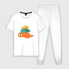 Мужская пижама хлопок с принтом Лень в Санкт-Петербурге, 100% хлопок | брюки и футболка прямого кроя, без карманов, на брюках мягкая резинка на поясе и по низу штанин
 | животные | коала | кот | ленивец | отдых | сон