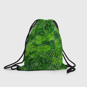 Рюкзак-мешок 3D с принтом Тропики в Санкт-Петербурге, 100% полиэстер | плотность ткани — 200 г/м2, размер — 35 х 45 см; лямки — толстые шнурки, застежка на шнуровке, без карманов и подкладки | джунгли | зелень | лес | листья | тропики