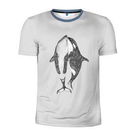 Мужская футболка 3D спортивная с принтом Киты в Санкт-Петербурге, 100% полиэстер с улучшенными характеристиками | приталенный силуэт, круглая горловина, широкие плечи, сужается к линии бедра | Тематика изображения на принте: арт | касатка | касатки | кит | море | океан | рисунок | узор