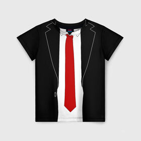 Детская футболка 3D с принтом КОСТЮМ АГЕНТА 47 в Санкт-Петербурге, 100% гипоаллергенный полиэфир | прямой крой, круглый вырез горловины, длина до линии бедер, чуть спущенное плечо, ткань немного тянется | Тематика изображения на принте: agent 47 | галстук | пиджак | хитман