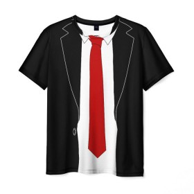 Мужская футболка 3D с принтом КОСТЮМ АГЕНТА 47 в Санкт-Петербурге, 100% полиэфир | прямой крой, круглый вырез горловины, длина до линии бедер | agent 47 | галстук | пиджак | хитман