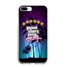 Чехол для iPhone 7Plus/8 Plus матовый с принтом GTA Vice City в Санкт-Петербурге, Силикон | Область печати: задняя сторона чехла, без боковых панелей | 5 звезд | auto | grand | gta | theft | vice city |   лето | вай сити | вертолеты | гта | звезды | логотип | надпись | пальмы | пляжная | рисунок | розыск | рубашка | томми версетти