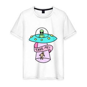 Мужская футболка хлопок с принтом Take me в Санкт-Петербурге, 100% хлопок | прямой крой, круглый вырез горловины, длина до линии бедер, слегка спущенное плечо. | tmblr | tumbler | ufo | нло