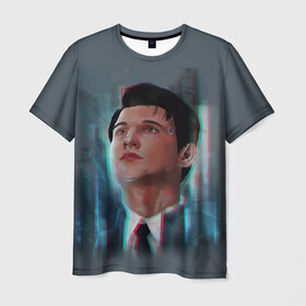 Мужская футболка 3D с принтом Connor в Санкт-Петербурге, 100% полиэфир | прямой крой, круглый вырез горловины, длина до линии бедер | 2038 | become | connor | dbh | detroit | gamer | human | kara | андроид | девиант | детройт | кара | квест | коннор | маркус