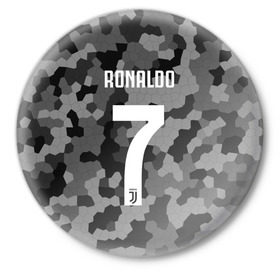 Значок с принтом RONALDO JUVE SPORT в Санкт-Петербурге,  металл | круглая форма, металлическая застежка в виде булавки | cr7 | fc | клуб | криштиану роналду | роналдо | фк | ювентус
