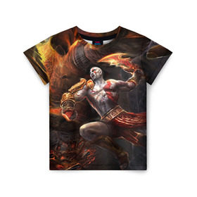 Детская футболка 3D с принтом God of War в Санкт-Петербурге, 100% гипоаллергенный полиэфир | прямой крой, круглый вырез горловины, длина до линии бедер, чуть спущенное плечо, ткань немного тянется | Тематика изображения на принте: 