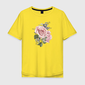 Мужская футболка хлопок Oversize с принтом Розы в Санкт-Петербурге, 100% хлопок | свободный крой, круглый ворот, “спинка” длиннее передней части | акварель | роза | розовые | цветы