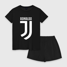 Женская пижама с шортиками хлопок с принтом RONALDO JUVE SPORT в Санкт-Петербурге, 100% хлопок | футболка прямого кроя, шорты свободные с широкой мягкой резинкой | cr7 | fc | клуб | криштиану роналду | роналдо | фк | ювентус