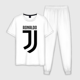 Мужская пижама хлопок с принтом RONALDO JUVE SPORT в Санкт-Петербурге, 100% хлопок | брюки и футболка прямого кроя, без карманов, на брюках мягкая резинка на поясе и по низу штанин
 | Тематика изображения на принте: cr7 | fc | клуб | криштиану роналду | роналдо | фк | ювентус