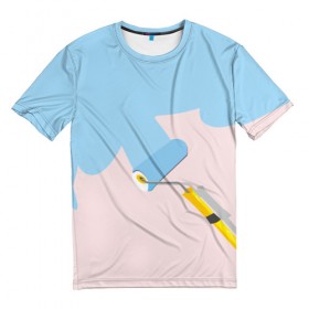Мужская футболка 3D с принтом Больше красок в Санкт-Петербурге, 100% полиэфир | прямой крой, круглый вырез горловины, длина до линии бедер | валик | дизайнер | краска | краски | креатив | креативный дизайн | маляр | прикол | пятно | розовый | сочный | тренд | цвет | яркость