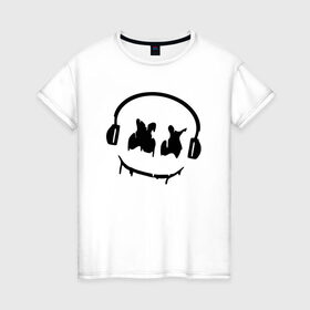 Женская футболка хлопок с принтом Music в Санкт-Петербурге, 100% хлопок | прямой крой, круглый вырез горловины, длина до линии бедер, слегка спущенное плечо | electronic music | marshmello | маршмеллоу | электронная музыка