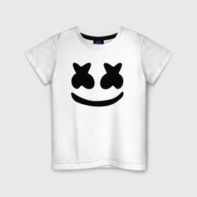Детская футболка хлопок с принтом Маршмеллоу в Санкт-Петербурге, 100% хлопок | круглый вырез горловины, полуприлегающий силуэт, длина до линии бедер | electronic music | marshmello | маршмеллоу | электронная музыка