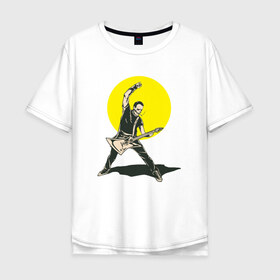 Мужская футболка хлопок Oversize с принтом Гитарист в Санкт-Петербурге, 100% хлопок | свободный крой, круглый ворот, “спинка” длиннее передней части | гитара | гитарист | игра на гитаре | музыка | на гитаре | рок | с гитарой