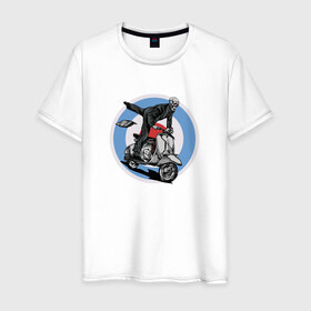 Мужская футболка хлопок с принтом Мото в Санкт-Петербурге, 100% хлопок | прямой крой, круглый вырез горловины, длина до линии бедер, слегка спущенное плечо. | мопед | мото | мотоцикл | скелет | скутер | череп | черепа | экстрим
