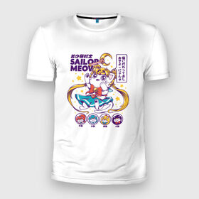 Мужская футболка 3D спортивная с принтом Sailor Meow в Санкт-Петербурге, 100% полиэстер с улучшенными характеристиками | приталенный силуэт, круглая горловина, широкие плечи, сужается к линии бедра | anime | cat | kawaii | sailor moon | аниме | каваи | кот котик | мультсериал | ностальгия | ретро | сейлор мун