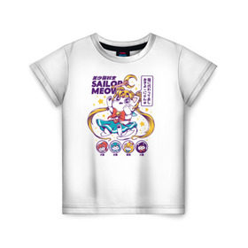 Детская футболка 3D с принтом Sailor Meow в Санкт-Петербурге, 100% гипоаллергенный полиэфир | прямой крой, круглый вырез горловины, длина до линии бедер, чуть спущенное плечо, ткань немного тянется | anime | cat | kawaii | sailor moon | аниме | каваи | кот котик | мультсериал | ностальгия | ретро | сейлор мун