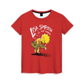 Женская футболка 3D с принтом Лиза Симпсон в Санкт-Петербурге, 100% полиэфир ( синтетическое хлопкоподобное полотно) | прямой крой, круглый вырез горловины, длина до линии бедер | homer | lisa | simpson | simpsons | барт | гомер | лиза | мульт | мультик | мультфильм | симпсон | симпсоны