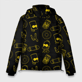 Мужская зимняя куртка 3D с принтом Барт и Гомер в Санкт-Петербурге, верх — 100% полиэстер; подкладка — 100% полиэстер; утеплитель — 100% полиэстер | длина ниже бедра, свободный силуэт Оверсайз. Есть воротник-стойка, отстегивающийся капюшон и ветрозащитная планка. 

Боковые карманы с листочкой на кнопках и внутренний карман на молнии. | Тематика изображения на принте: duff | simpsons |  bart |  homer  | барт | гомер | дафф | доска | коллаж | пончик | рогатка | симпсоны | скейт | скейты