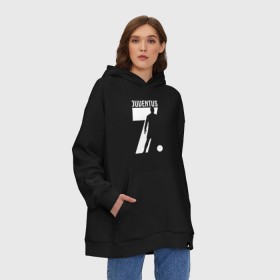 Худи SuperOversize хлопок с принтом RONALDO JUVE SPORT в Санкт-Петербурге, 70% хлопок, 30% полиэстер, мягкий начес внутри | карман-кенгуру, эластичная резинка на манжетах и по нижней кромке, двухслойный капюшон
 | 