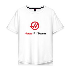 Мужская футболка хлопок Oversize с принтом haas в Санкт-Петербурге, 100% хлопок | свободный крой, круглый ворот, “спинка” длиннее передней части | f 1 | formula 1 | haas | ф 1 | формула 1 | хаас