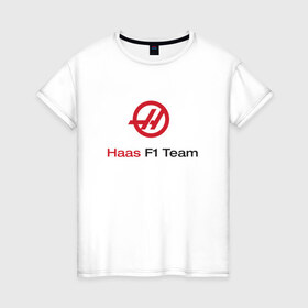 Женская футболка хлопок с принтом haas в Санкт-Петербурге, 100% хлопок | прямой крой, круглый вырез горловины, длина до линии бедер, слегка спущенное плечо | f 1 | formula 1 | haas | ф 1 | формула 1 | хаас