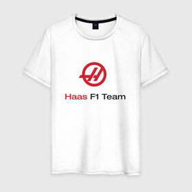 Мужская футболка хлопок с принтом haas в Санкт-Петербурге, 100% хлопок | прямой крой, круглый вырез горловины, длина до линии бедер, слегка спущенное плечо. | f 1 | formula 1 | haas | ф 1 | формула 1 | хаас