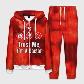 Мужской костюм 3D с принтом Доктор в Санкт-Петербурге, 100% полиэстер | Манжеты и пояс оформлены тканевой резинкой, двухслойный капюшон со шнурком для регулировки, карманы спереди | Тематика изображения на принте: верь мне | врач | кровь | пятна | я доктор
