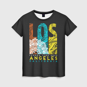 Женская футболка 3D с принтом Los Angeles California Surfing в Санкт-Петербурге, 100% полиэфир ( синтетическое хлопкоподобное полотно) | прямой крой, круглый вырез горловины, длина до линии бедер | 