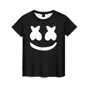 Женская футболка 3D с принтом Marshmello black в Санкт-Петербурге, 100% полиэфир ( синтетическое хлопкоподобное полотно) | прямой крой, круглый вырез горловины, длина до линии бедер | dj | dj marshmello | marshmello | клуб | клубная музыка | музыка