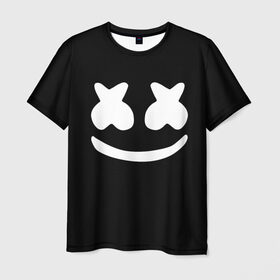 Мужская футболка 3D с принтом Marshmello black в Санкт-Петербурге, 100% полиэфир | прямой крой, круглый вырез горловины, длина до линии бедер | Тематика изображения на принте: dj | dj marshmello | marshmello | клуб | клубная музыка | музыка