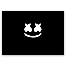 Поздравительная открытка с принтом Marshmello black в Санкт-Петербурге, 100% бумага | плотность бумаги 280 г/м2, матовая, на обратной стороне линовка и место для марки
 | Тематика изображения на принте: dj | dj marshmello | marshmello | клуб | клубная музыка | музыка
