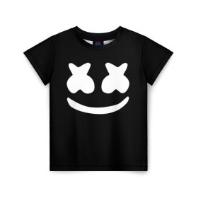 Детская футболка 3D с принтом Marshmello black в Санкт-Петербурге, 100% гипоаллергенный полиэфир | прямой крой, круглый вырез горловины, длина до линии бедер, чуть спущенное плечо, ткань немного тянется | dj | dj marshmello | marshmello | клуб | клубная музыка | музыка