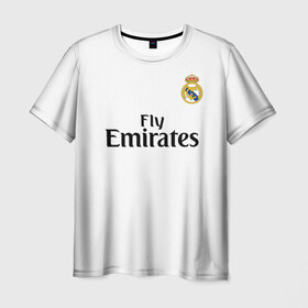 Мужская футболка 3D с принтом Modric home 18-19 в Санкт-Петербурге, 100% полиэфир | прямой крой, круглый вырез горловины, длина до линии бедер | champions | league | madrid | real | spain | испания | лига | мадрид | реал | чемпионов