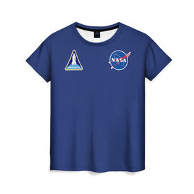 Женская футболка 3D с принтом NASA в Санкт-Петербурге, 100% полиэфир ( синтетическое хлопкоподобное полотно) | прямой крой, круглый вырез горловины, длина до линии бедер | shuttle | space | аполлон | галактика | джемини | космонав | космос | наса | скайлэб | сша | шаттл nasa