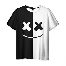 Мужская футболка 3D с принтом MARSHMELLO BLACK & WHITE в Санкт-Петербурге, 100% полиэфир | прямой крой, круглый вырез горловины, длина до линии бедер | dj | marshmello | клубная музыка | маршмелло | музыка | музыкант