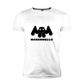 Мужская футболка премиум с принтом MARSHMELLO в Санкт-Петербурге, 92% хлопок, 8% лайкра | приталенный силуэт, круглый вырез ворота, длина до линии бедра, короткий рукав | dj | marshmello | клубная музыка | маршмелло | музыка | музыкант