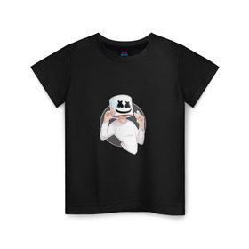 Детская футболка хлопок с принтом Marshmello в Санкт-Петербурге, 100% хлопок | круглый вырез горловины, полуприлегающий силуэт, длина до линии бедер | 