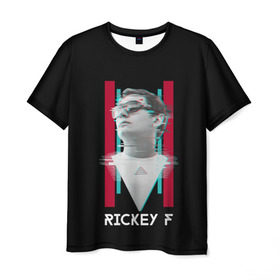Мужская футболка 3D с принтом Rickey F Glitch в Санкт-Петербурге, 100% полиэфир | прямой крой, круглый вырез горловины, длина до линии бедер | rickey f | рики ф | рики эф